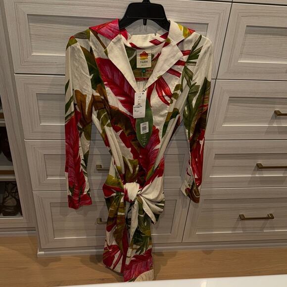 FARM RIO Spring Forest Long Sleeve Linen Blend Minidress In Multi XSmall - Picture 6 of 10